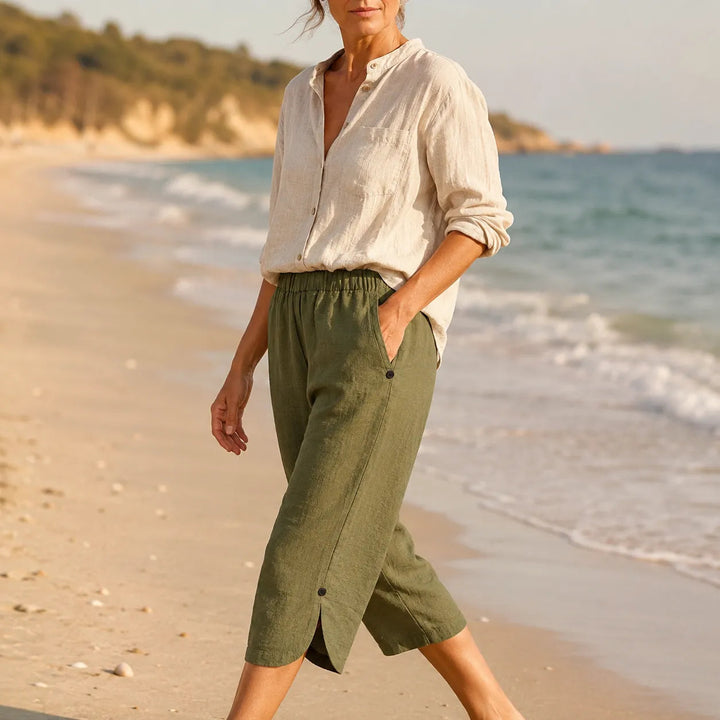 Brisana – Lightweight Linen-Look Capri Pants for Women  Soft Elastic Waist