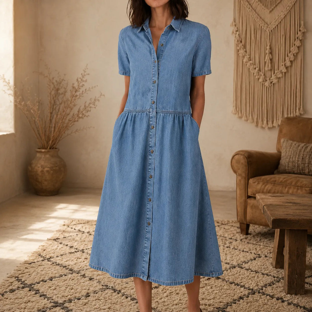 Everly – Shirt Dress with Pockets A-Line Midi Button Front