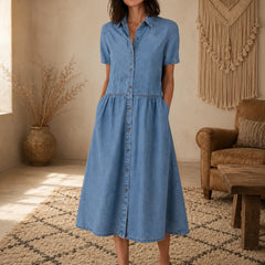 Everly – Shirt Dress with Pockets A-Line Midi Button Front