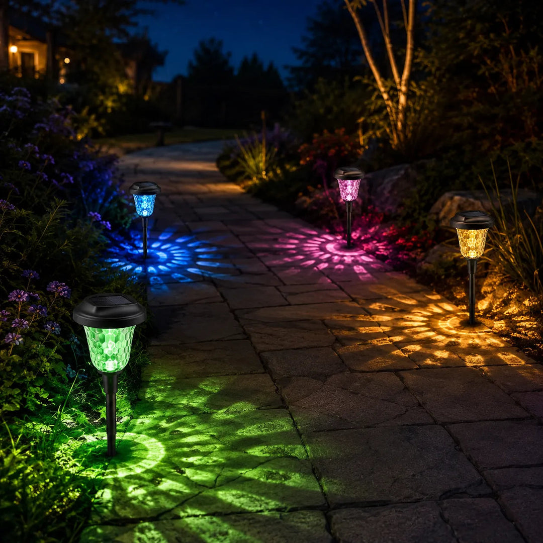 Lumora – Solar Pathway Lights with Color Firework Projection, Waterproof Outdoor Garden Stake Lights