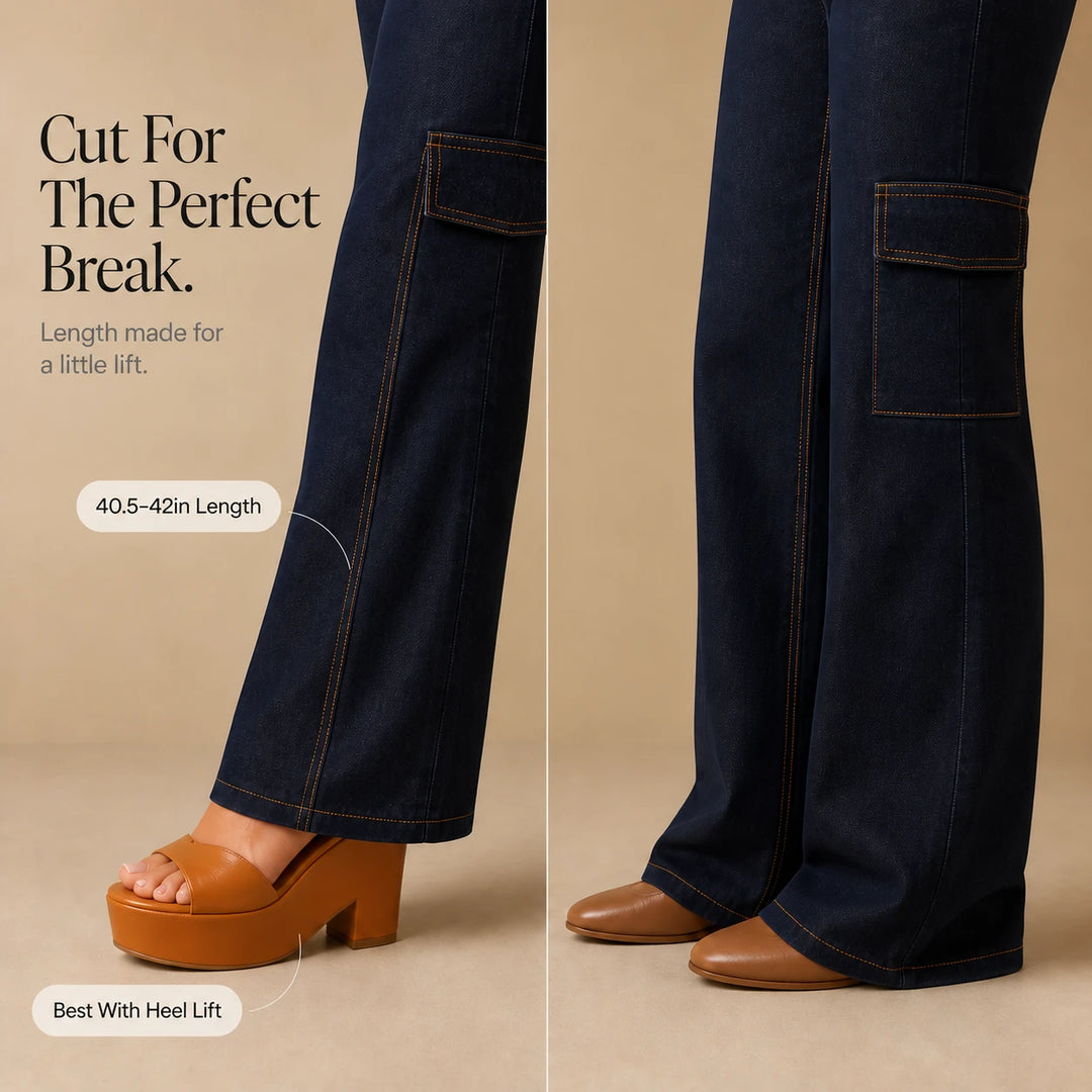 Stitchline – Contrast-Stitch High-Waisted Wide-Leg Jeans