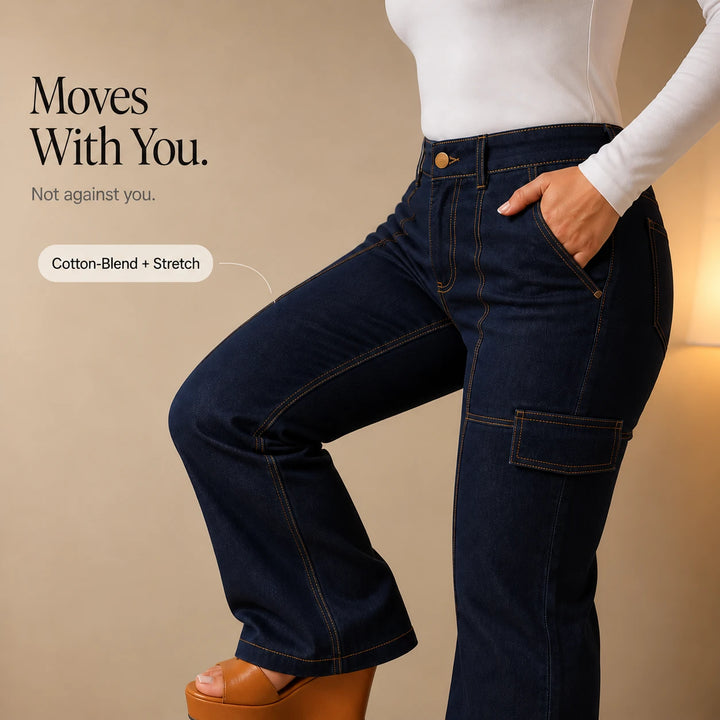 Stitchline – Contrast-Stitch High-Waisted Wide-Leg Jeans