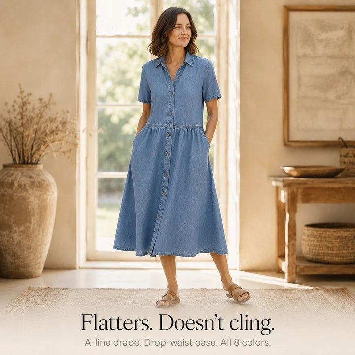 Everly – Shirt Dress with Pockets A-Line Midi Button Front