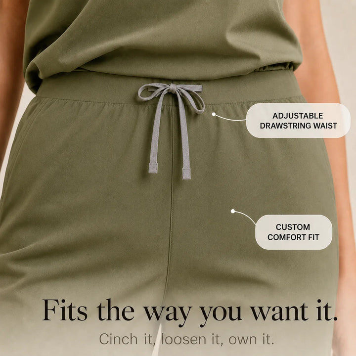 Corelle – V-Neck Jogger Scrub Set with Drawstring Waist and Pockets