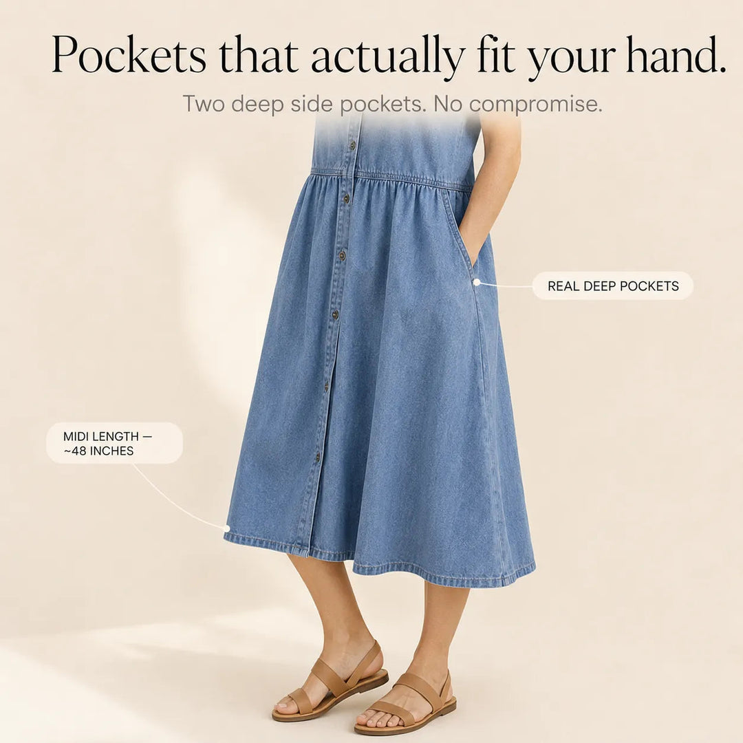 Everly – Shirt Dress with Pockets A-Line Midi Button Front
