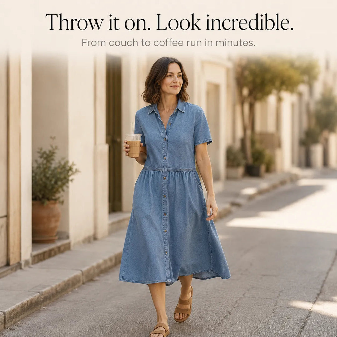 Everly – Shirt Dress with Pockets A-Line Midi Button Front