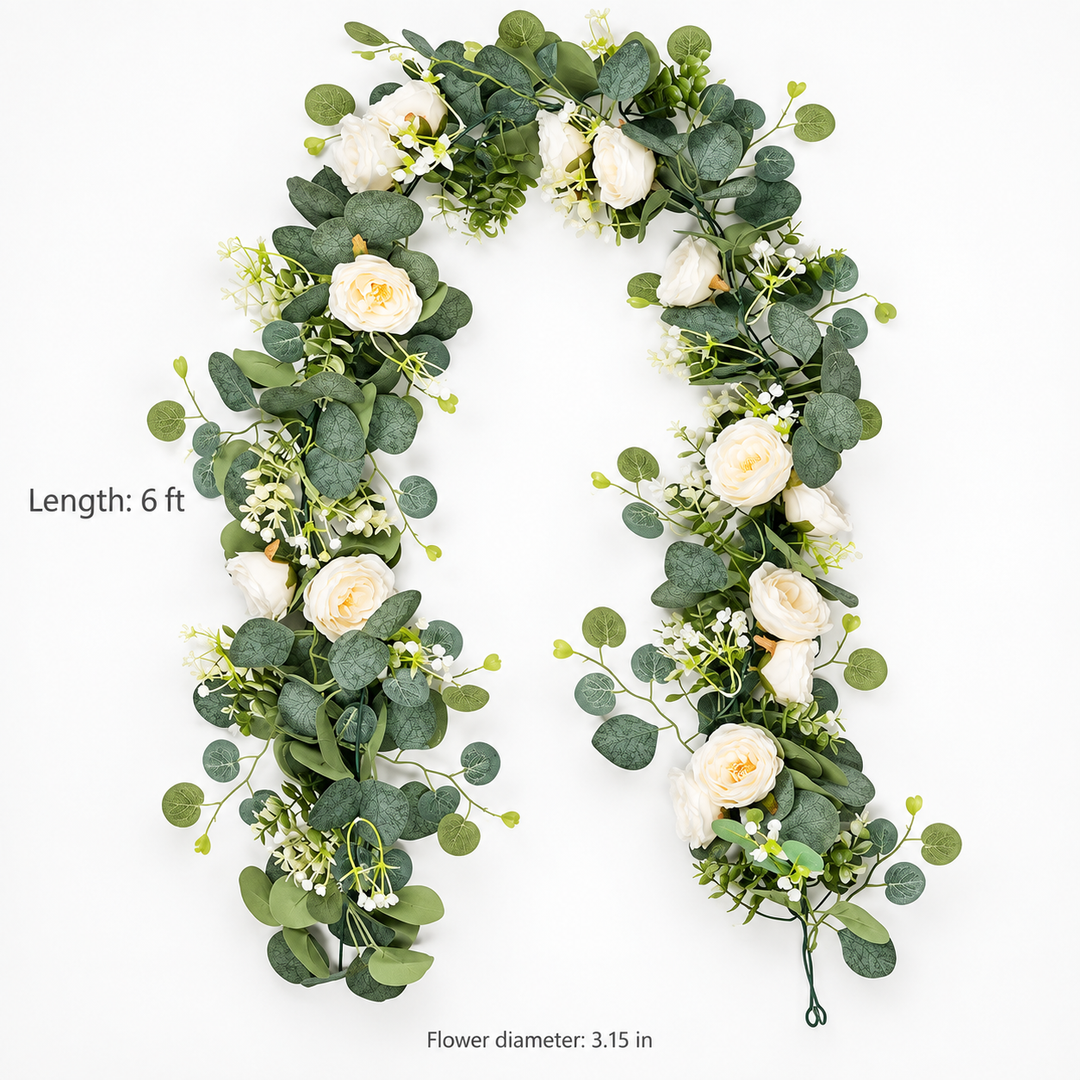 Roselune – White Rose And Eucalyptus Garland
