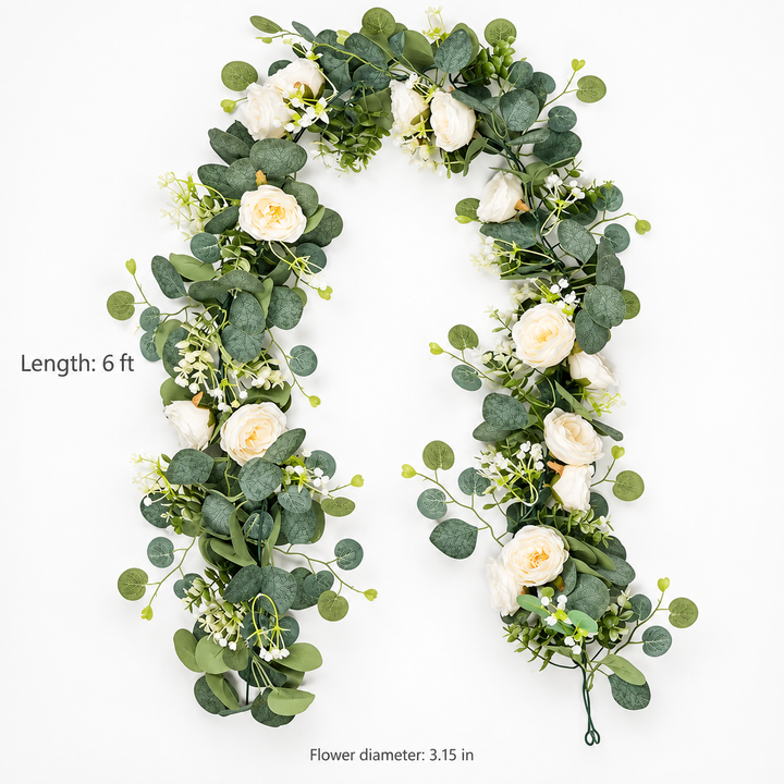 Roselune – White Rose And Eucalyptus Garland