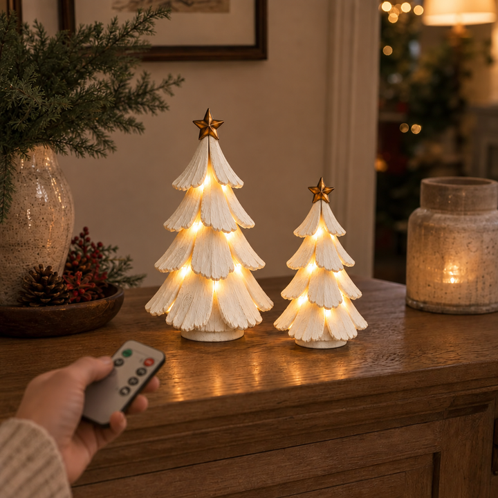 Hearthglow – Lighted Vintage-Style Christmas Tree Figurine (2pcs set)