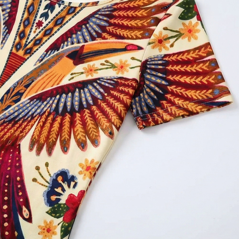 Vivara™ – Bold Peacock Wingspan Summer Dress