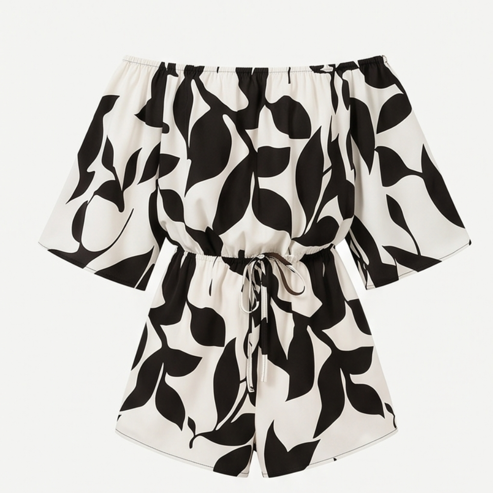 Lunavia™ – Off-Shoulder Leaf-Print Romper