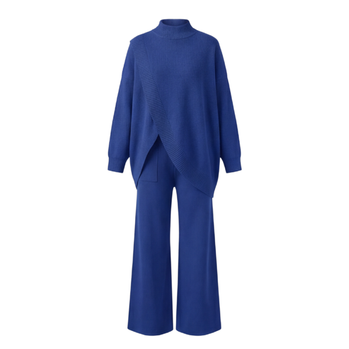 Vivara™ Asymmetric Knit Set with Wide Leg Pants