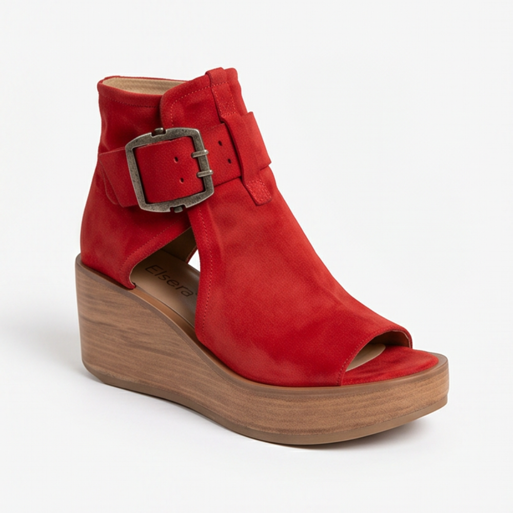 Elsera™ – Peep-Toe Platform Wedges with Buckle Detail