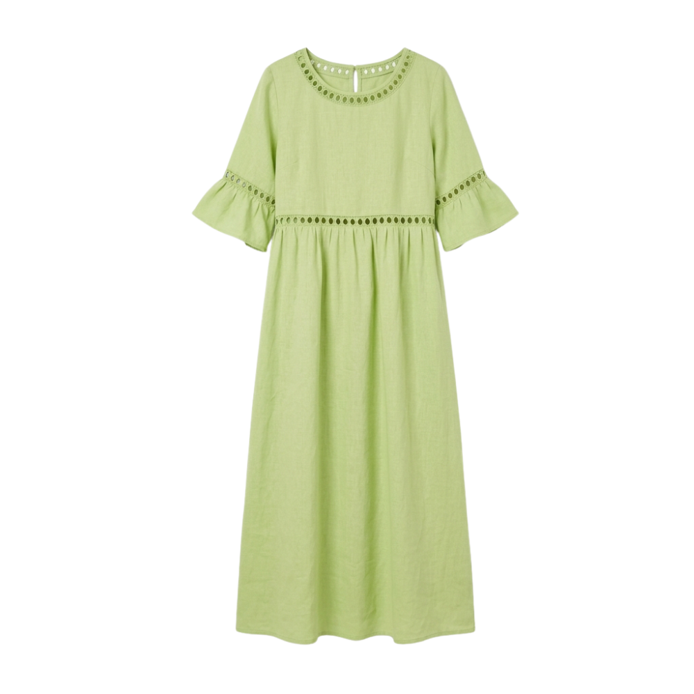 Solenne™ – Breathable Cotton Linen Lace Midi Dress