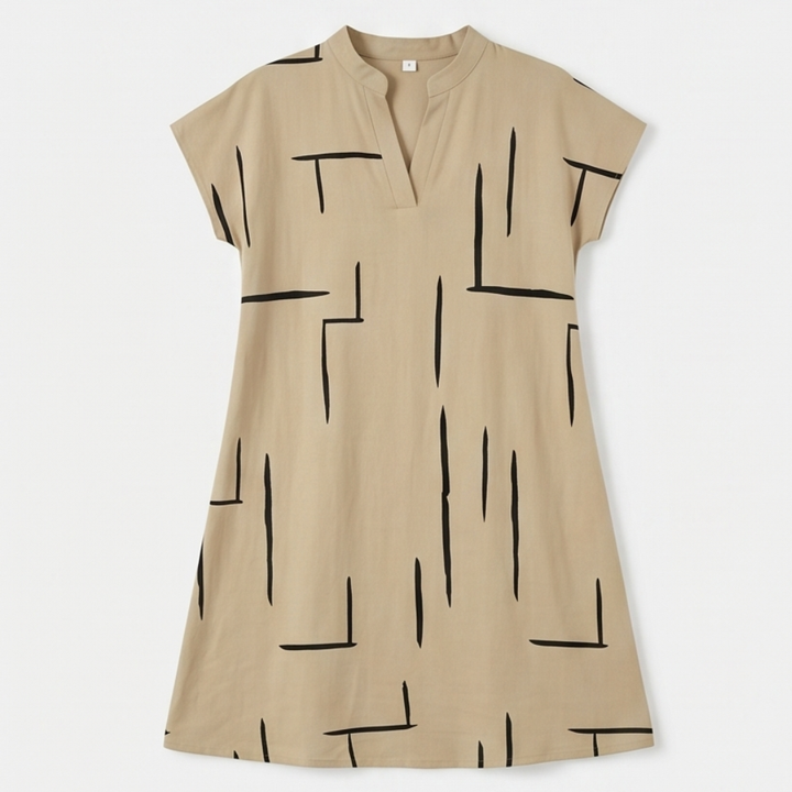 Elunara™ – Pocketed Dolman Dress with Abstract Print