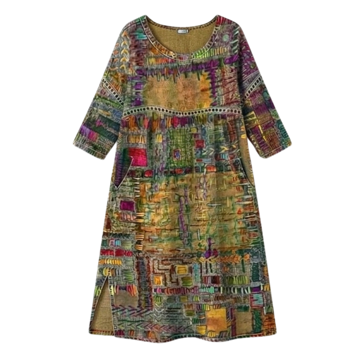 Tessara™ – Artisan Print Midi Dress with Pockets