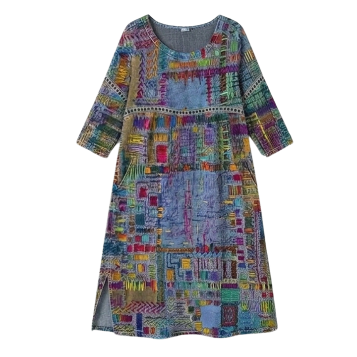 Tessara™ – Artisan Print Midi Dress with Pockets