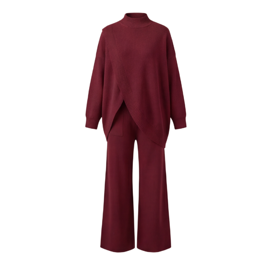 Vivara™ Asymmetric Knit Set with Wide Leg Pants