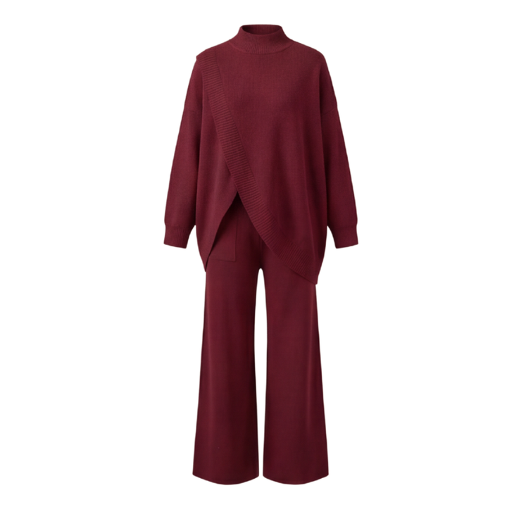Vivara™ Asymmetric Knit Set with Wide Leg Pants