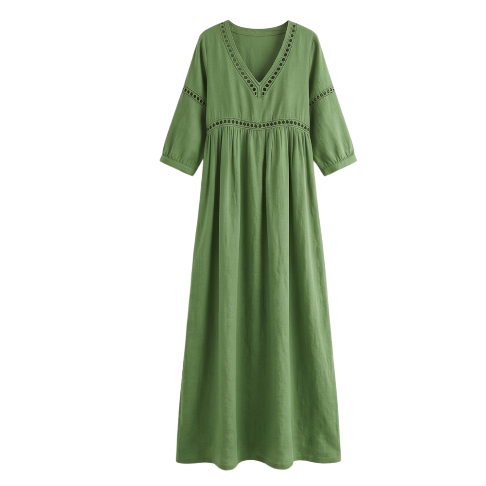 Solmera™ – Crochet Trim Cotton Midi Dress