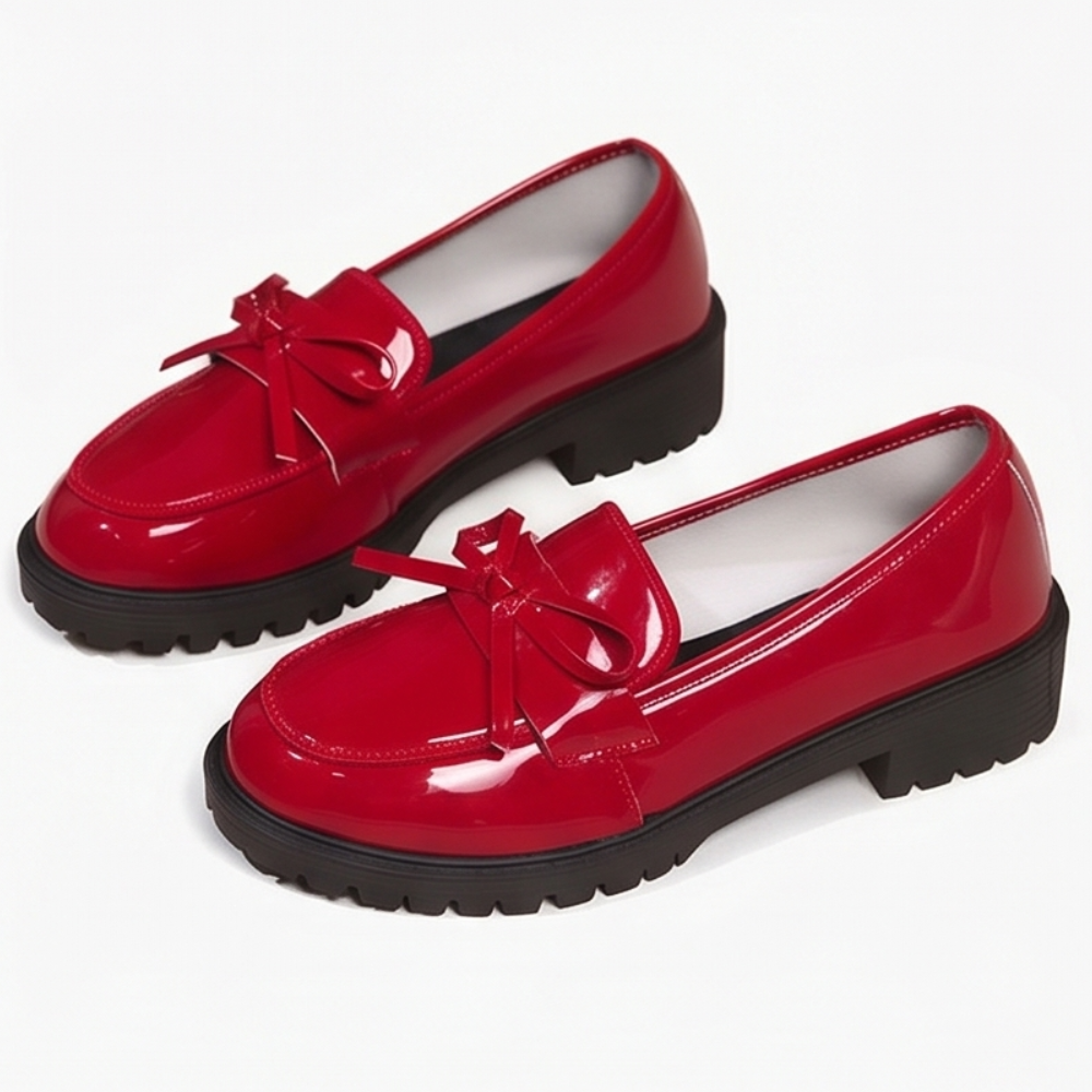 Bowella™ – Glossy Bow Loafers with Cushioned Platform