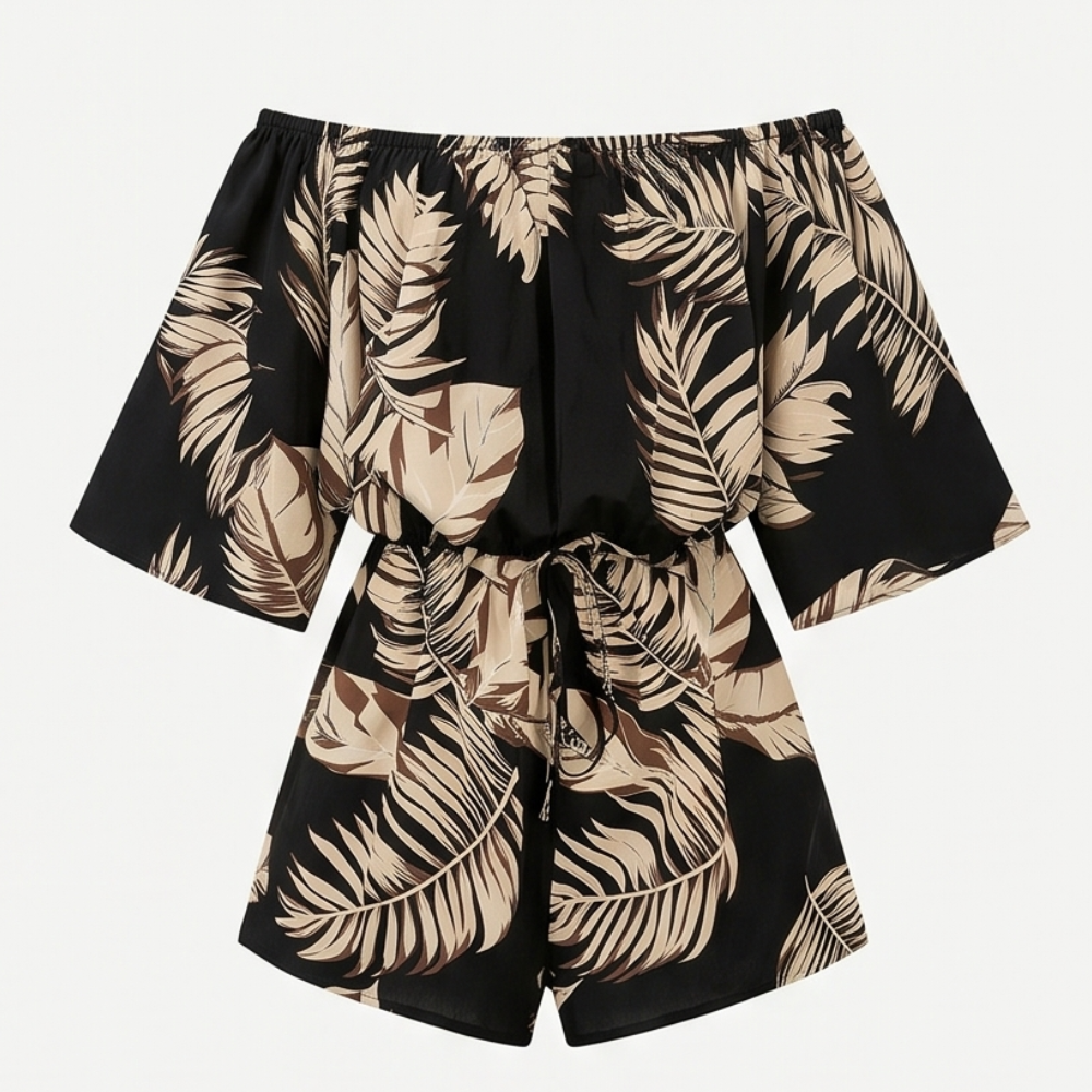 Lunavia™ – Off-Shoulder Leaf-Print Romper
