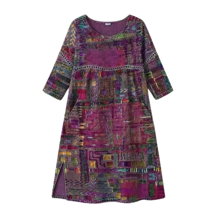Tessara™ – Artisan Print Midi Dress with Pockets
