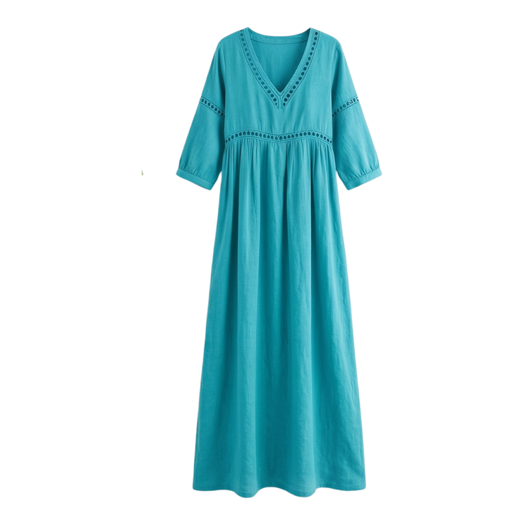 Solmera™ – Crochet Trim Cotton Midi Dress