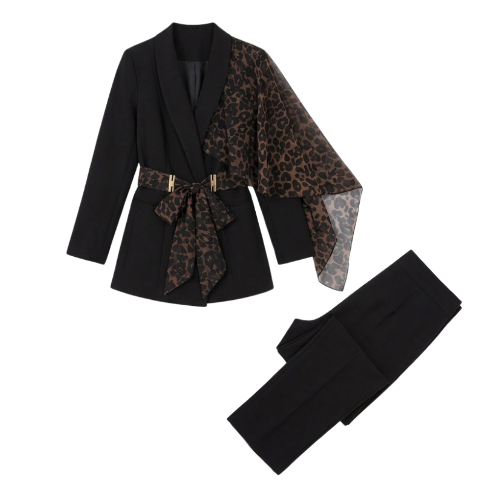 Selvana™ – Leopard Accent Blazer and Pants Set