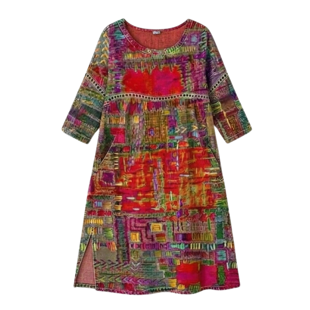 Tessara™ – Artisan Print Midi Dress with Pockets