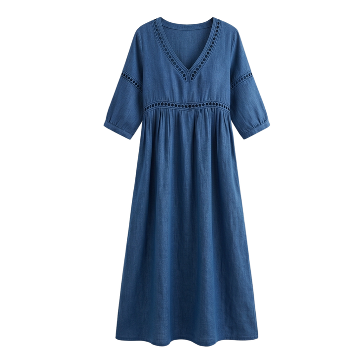 Solmera™ – Crochet Trim Cotton Midi Dress