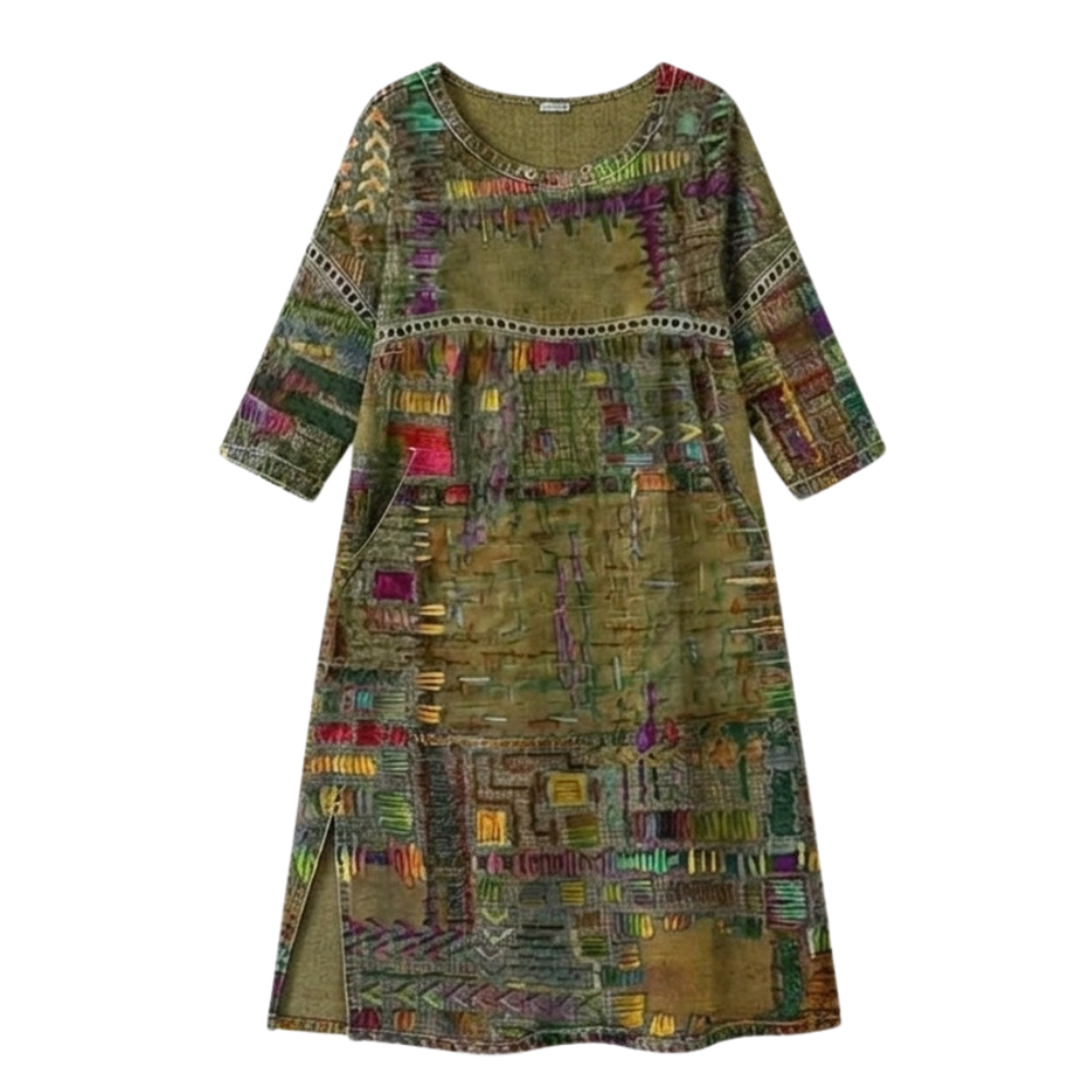 Tessara™ – Artisan Print Midi Dress with Pockets