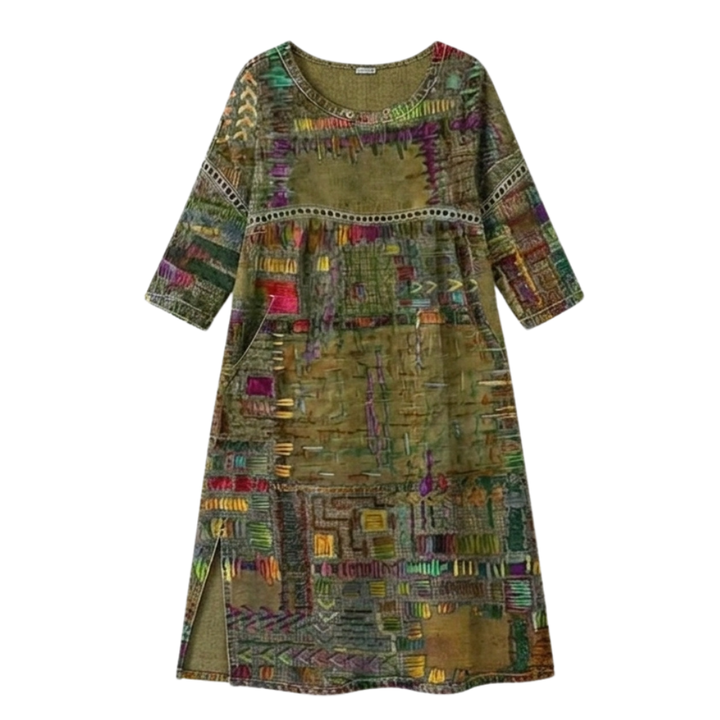 Tessara™ – Artisan Print Midi Dress with Pockets