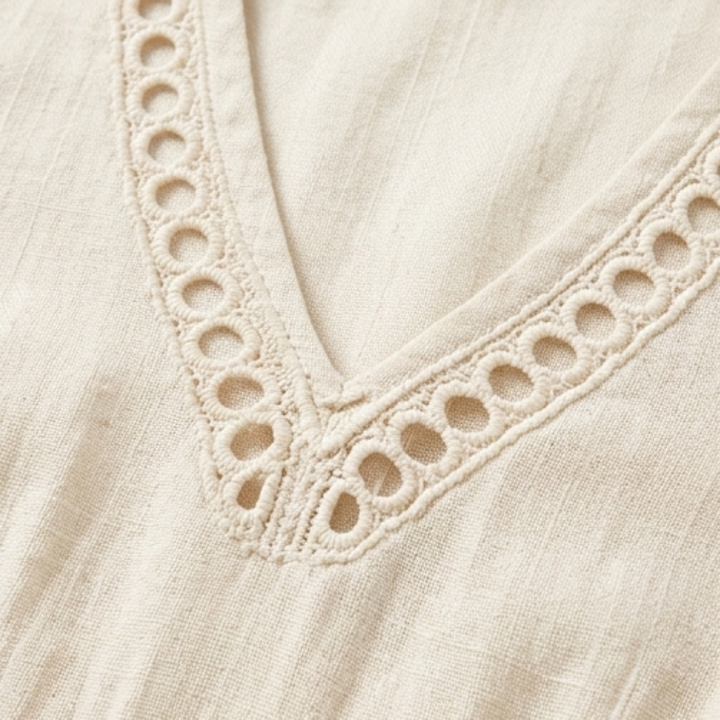 Solmera™ – Crochet Trim Cotton Midi Dress