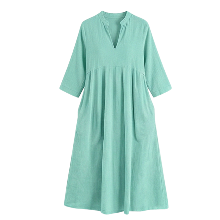 Elara™ – Soft Cotton Midi Dress with Pockets