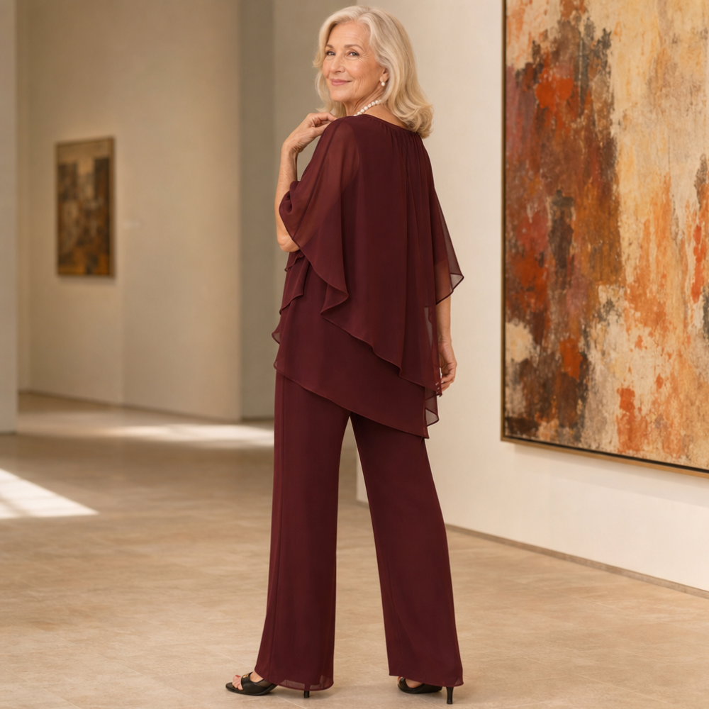 Draperie – Asymmetric Chiffon-Overlay Wide-Leg Trouser Set