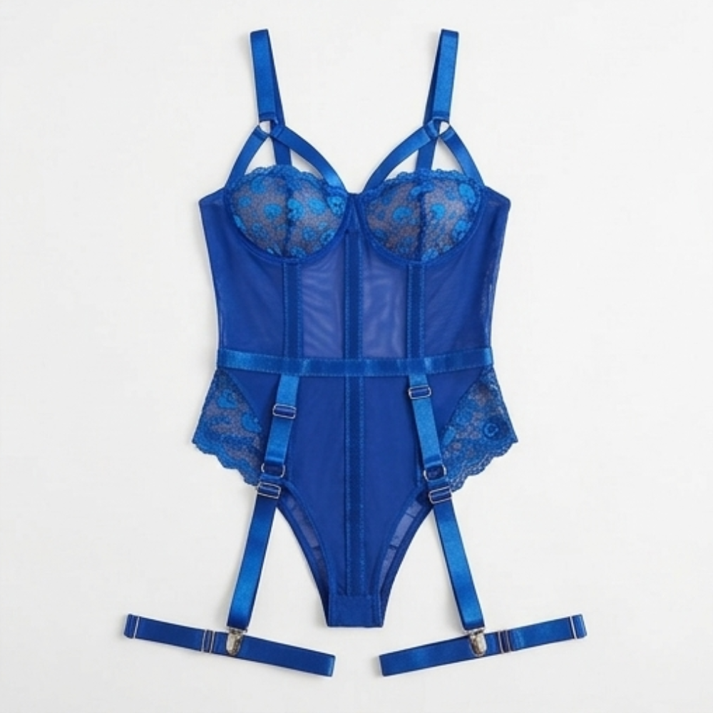 Noxelle™ – Skull Lace Corset Bodysuit with Garter Straps