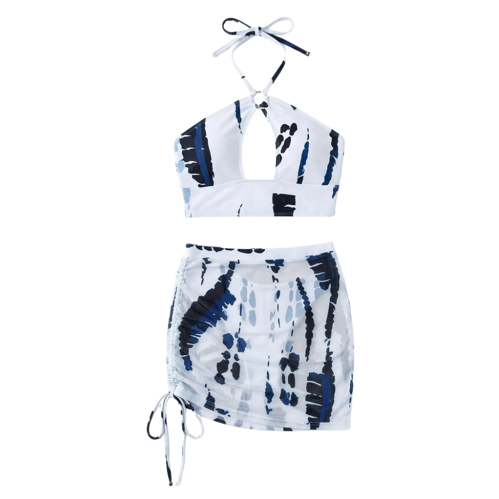 Solaia™ – Three Piece Bikini Set with Cover Up Skirt