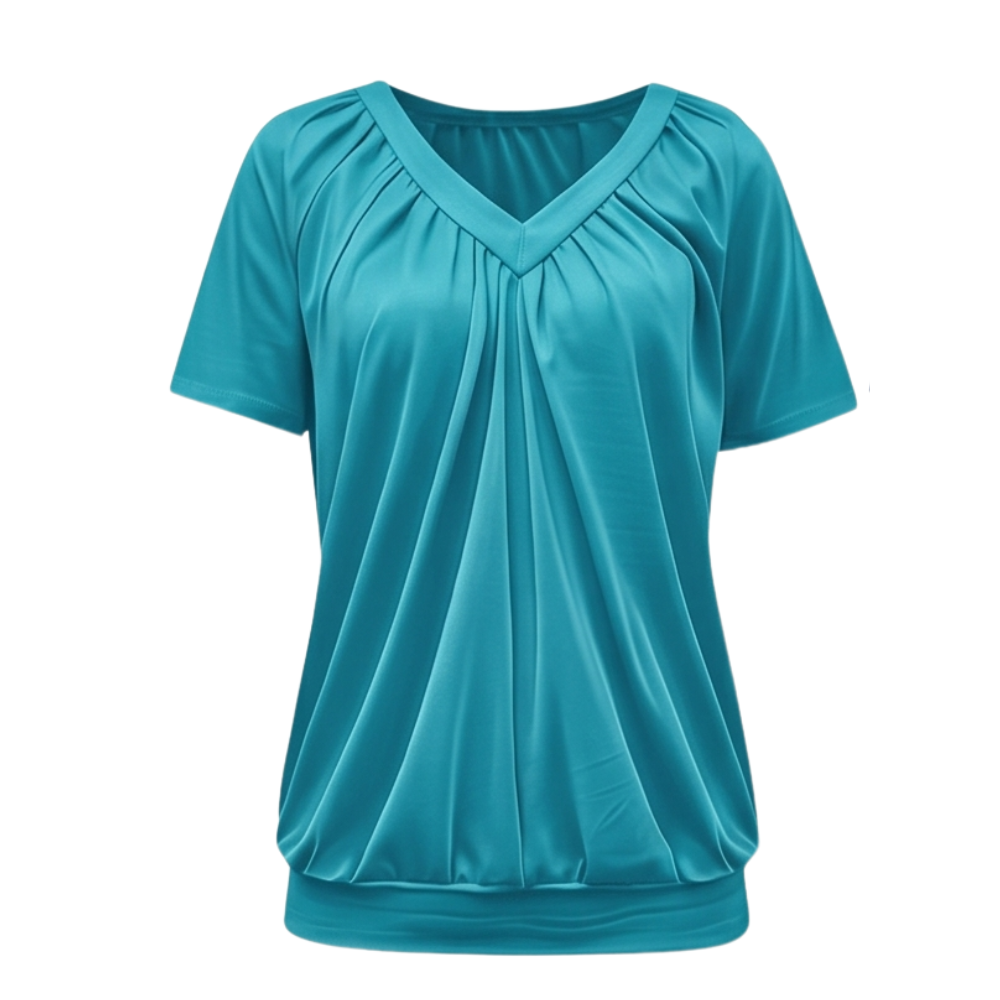 Vivelyn™ – Pleated V Neck Blouson Top