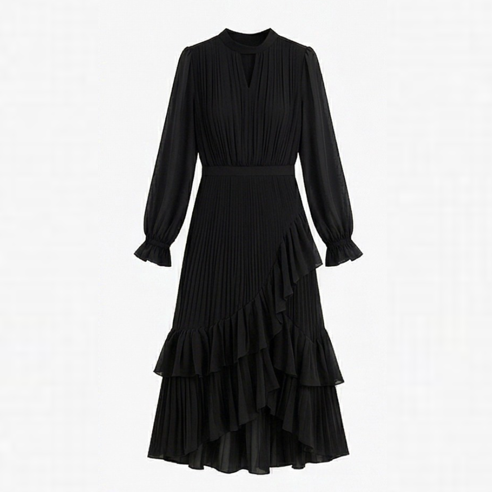 pleated frill midi dress Reiss Florere Pleated Frill Midi Dress in Chocolate