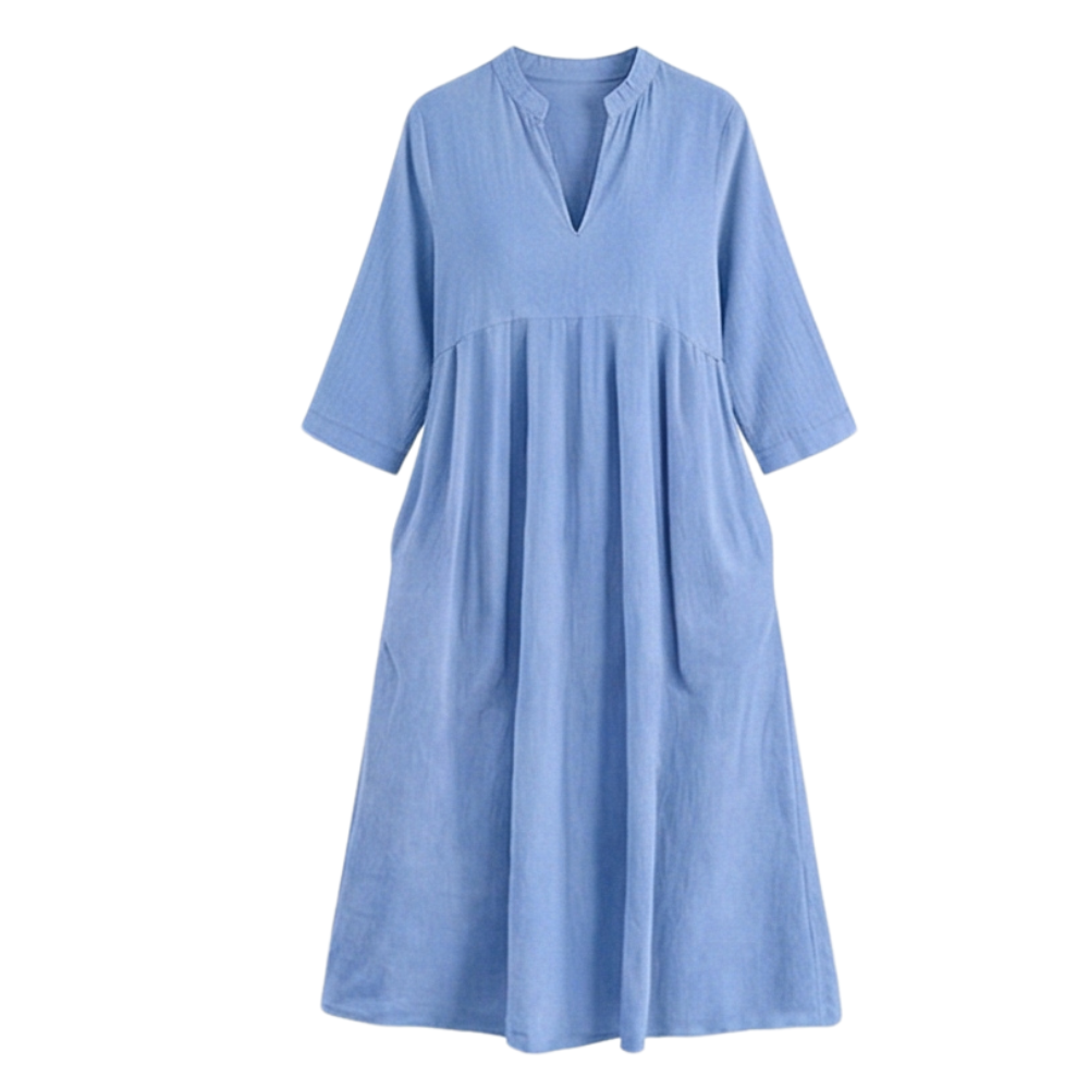 Elara™ – Soft Cotton Midi Dress with Pockets