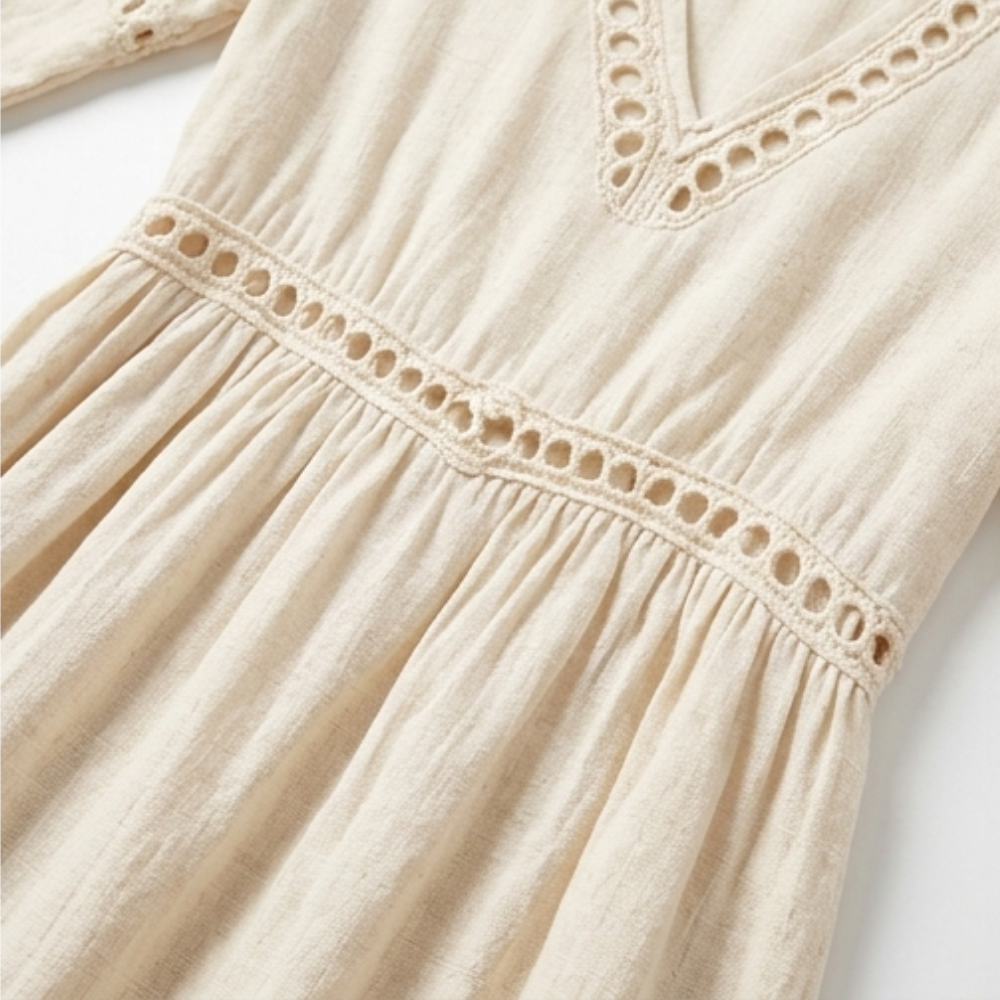 Solmera™ – Crochet Trim Cotton Midi Dress