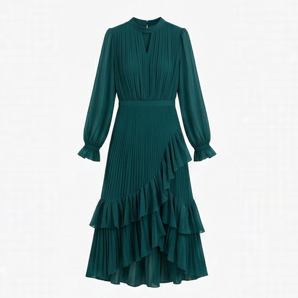 ruffle pleated midi dress Ruffle Trim Pleated Midi Dress by Lily and Taylor