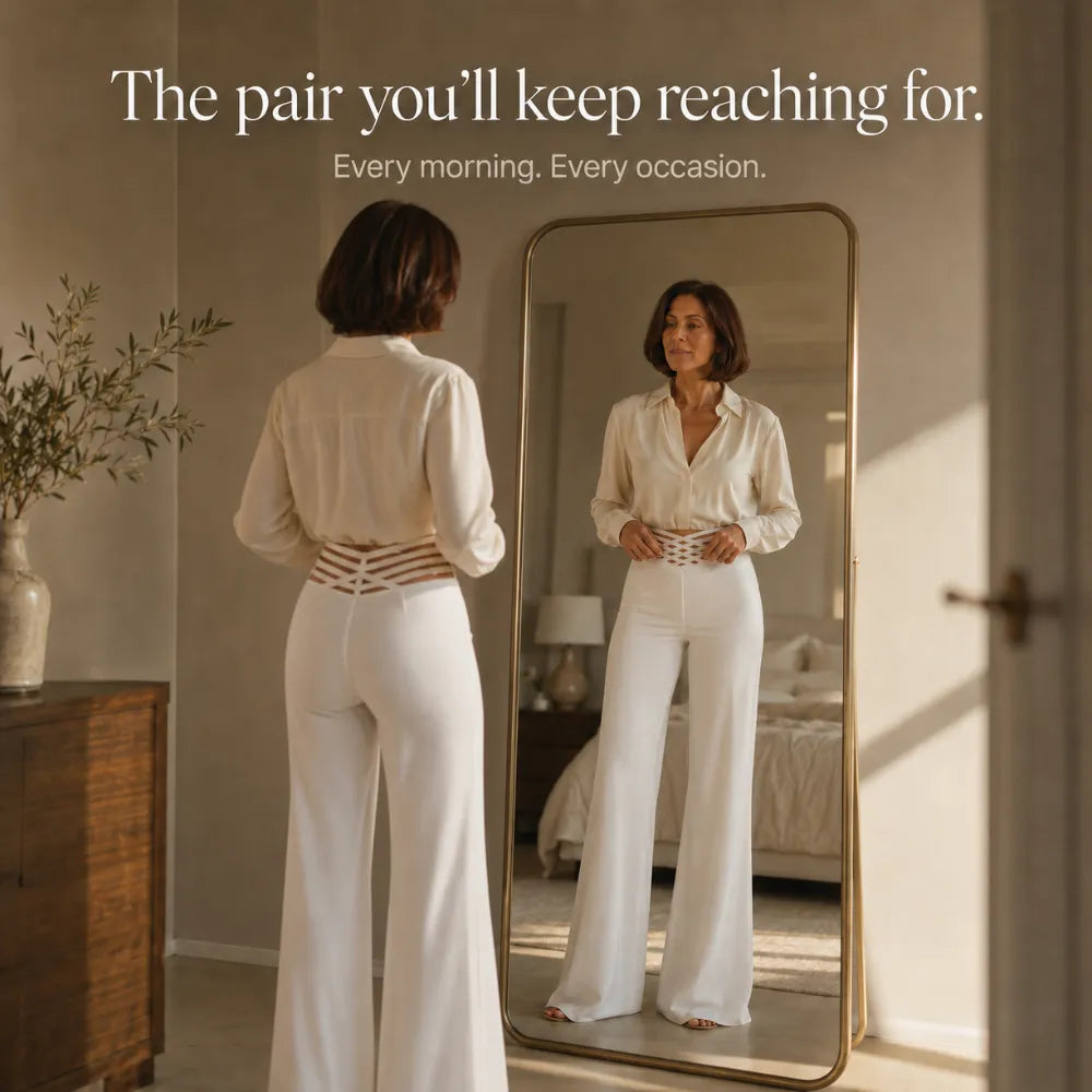 Vélane – High-Waisted Wide-Leg Pants with Cross-Strap V-Waist