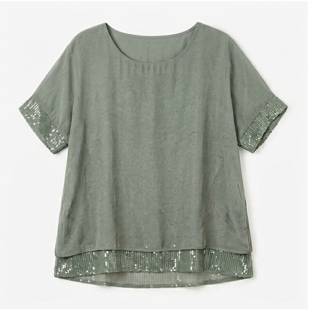 Lunara™ – Sequin Trim Layered Chiffon Top