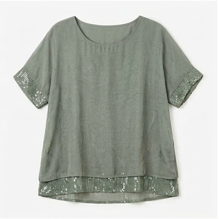 Lunara™ – Sequin Trim Layered Chiffon Top