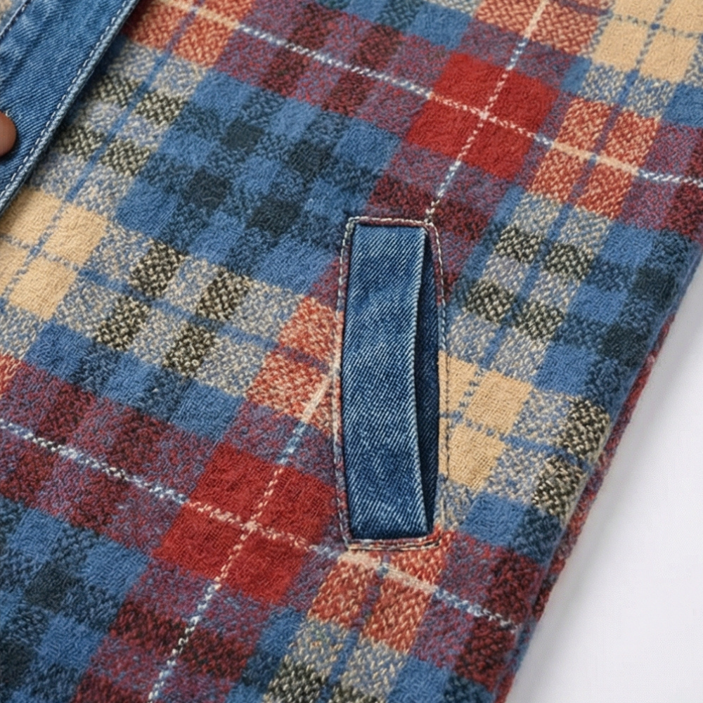 Weslyn™ - Contrast Denim Plaid Hooded Jacket