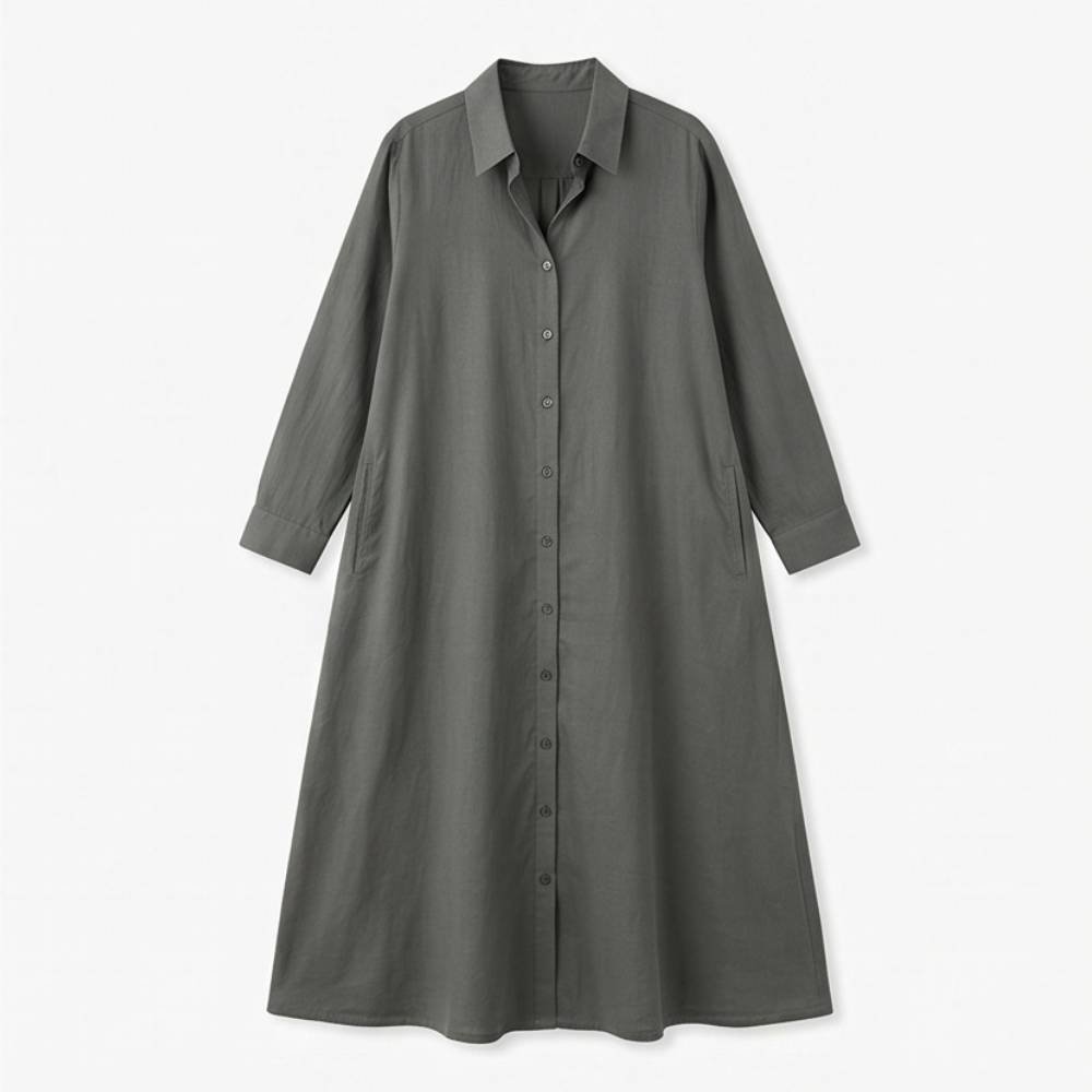 Marivelle™ – Effortless Maxi Shirt Dress with Pockets