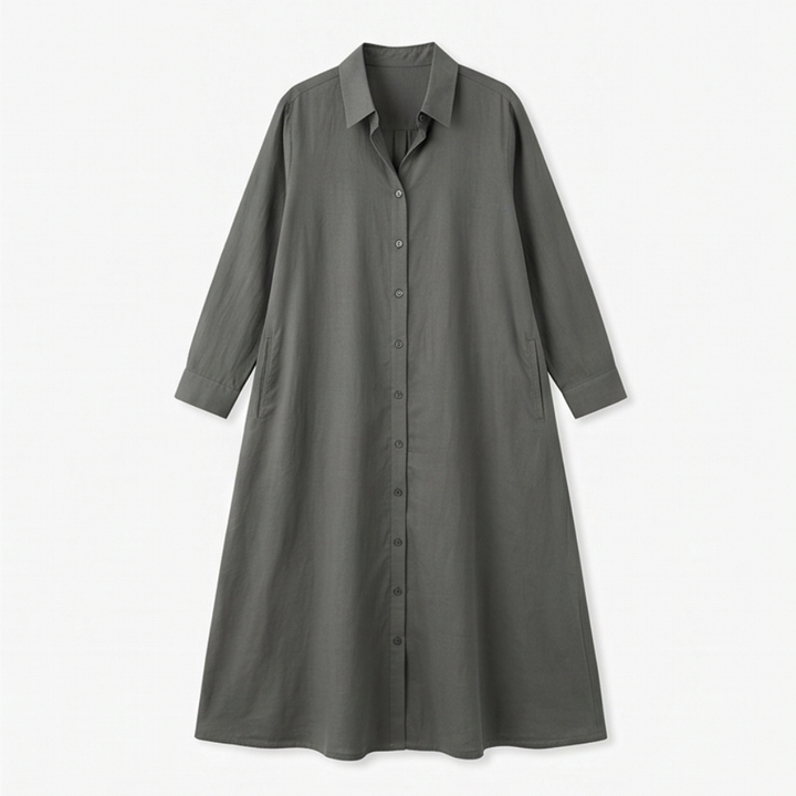 Marivelle™ – Effortless Maxi Shirt Dress with Pockets