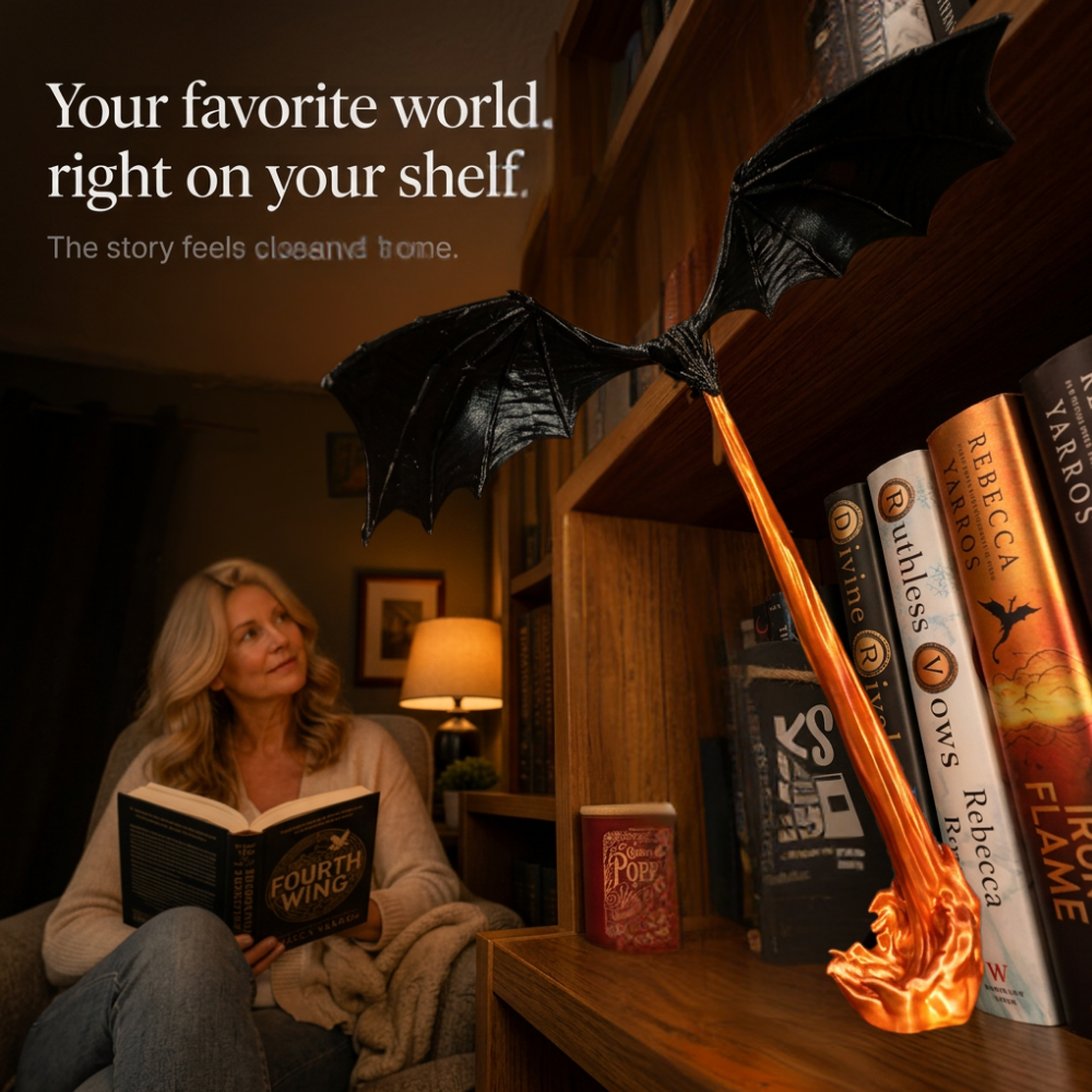 Emberwyn – Two-Piece Dragon Book Nook With LED Flame Insert